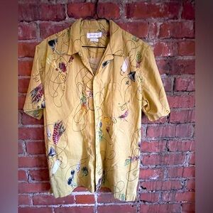 Urban Outfitters Fly Fishing print button down green yellow- medium